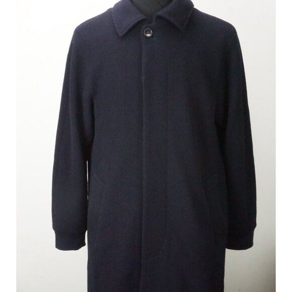 Giorgio Armani Black Label Navy Blue Wool Blend Woven Heavy Overcoat 48 NEW